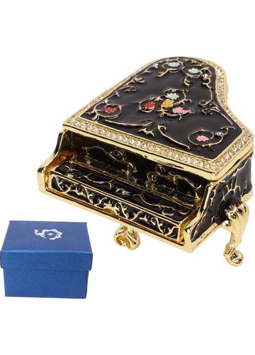 Fekete miniatűr zongora ékszerdoboz 6,6x5,5x6cm, 1 db-os szett