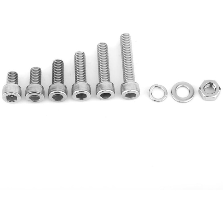 Set suruburi hexagonale inox, piulite si saibe, M6, 120 piese