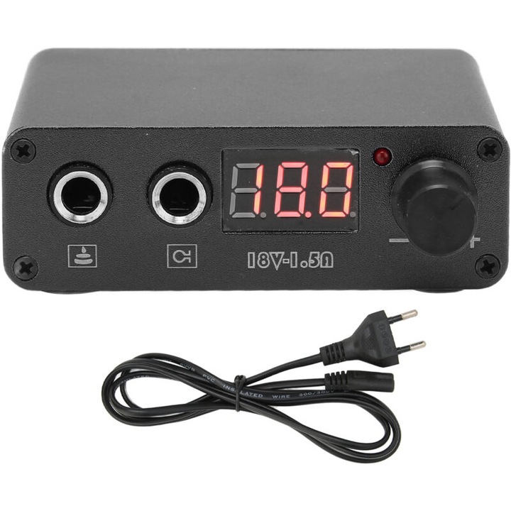 Alimentare masina tatuaj, dublu mod, metal mat, negru, 100-230V, 0-18V ajustabil