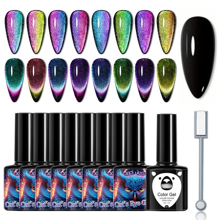 Cat Eye Semipermanent Eye Set, Efect Magnetic, Gel Polish pentru Manichiura Profesionala