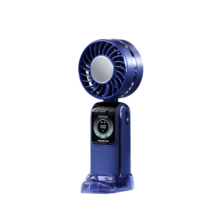 Ventilator portabil, Aiorber, cu afisaj digital, functie de racire cu gheata, racire rapida, pliere, gat, masa, viteza mare, Modelul nou din 2026, Albastru