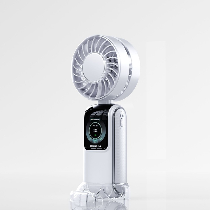 Ventilator portabil, Aiorber, cu afisaj digital, functie de racire cu gheata, racire rapida, pliere, gat, masa, viteza mare, Modelul nou din 2026, alb