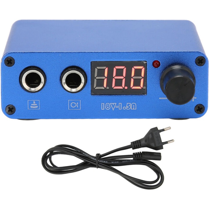 Alimentare tatuaj, dublu mod, metal mat, albastru, 100-230V