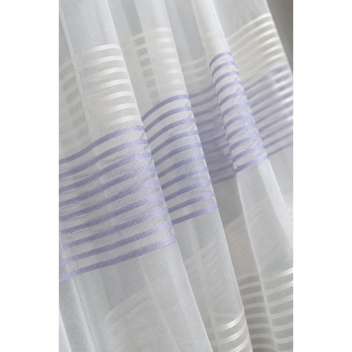 Perdea din tul cu dungi mov, semitransparenta, pentru living si dormitor, lucrata pe rejansa 300 x 270 cm