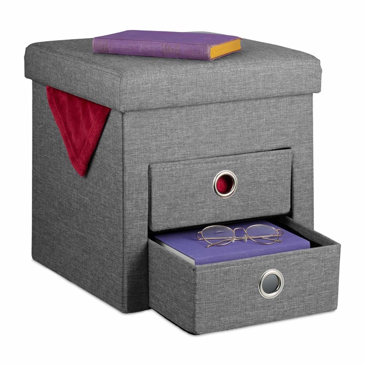 Otoman de depozitare cu doua sertare si scaun captusit multifunctional