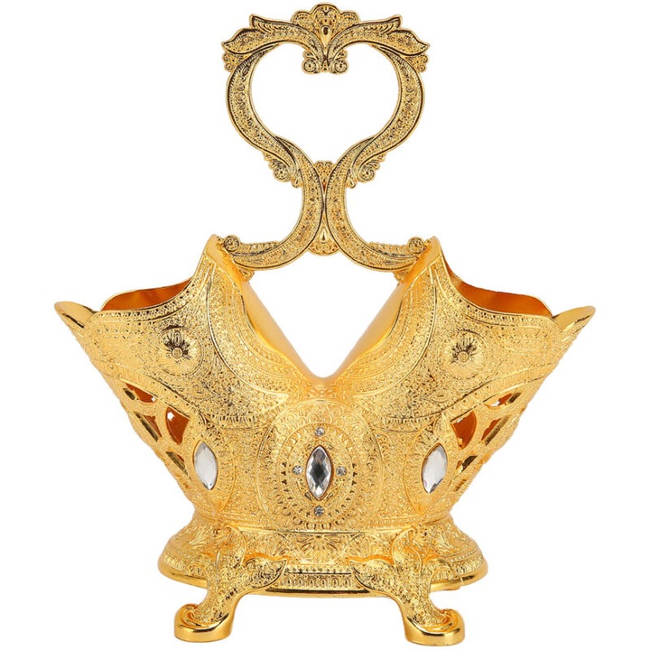 Suport ustensile bucatarie metal auriu retro 7.8x16x18cm