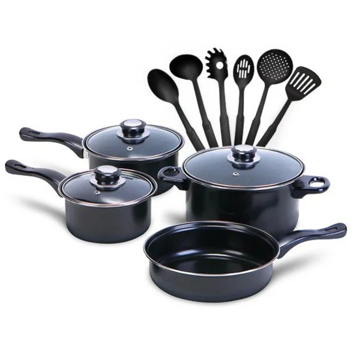 Set oale si ustensile bucatarie pentru gatit, 13 piese - Negru