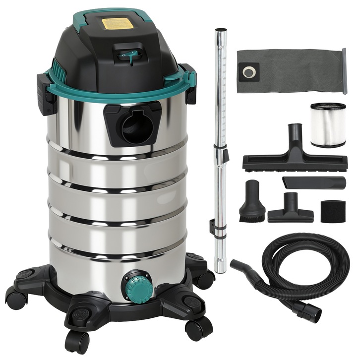 Aspirator 3 in 1 de 1400W, HOMCOM，ABS, otel inoxidabil，42cm x 42cm x 62cm，Argintiu