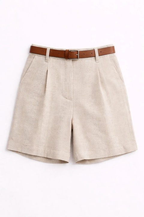 Pantaloni scurti, Mixray, talie inalta, picior larg, natural, bumbac, M INTL