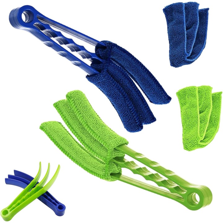 Set de 2 curatatoare pentru jaluzele venetiene, curatator pentru jaluzele venetiene cu 4 maneci din microfibra, perii de curatare detasabile pentru jaluzele
