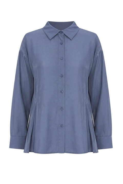 Camasa dama, Mixray, camasa texturata cu nasturi, albastru marin, casual, maneca lunga
