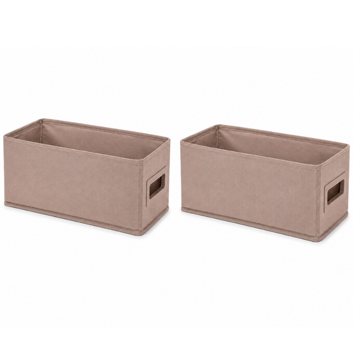 Set 2 Cutii Organizare Textile Pliabile Premium cu Maner Integrat, 31 x 15 x 15 cm, Maro Nude