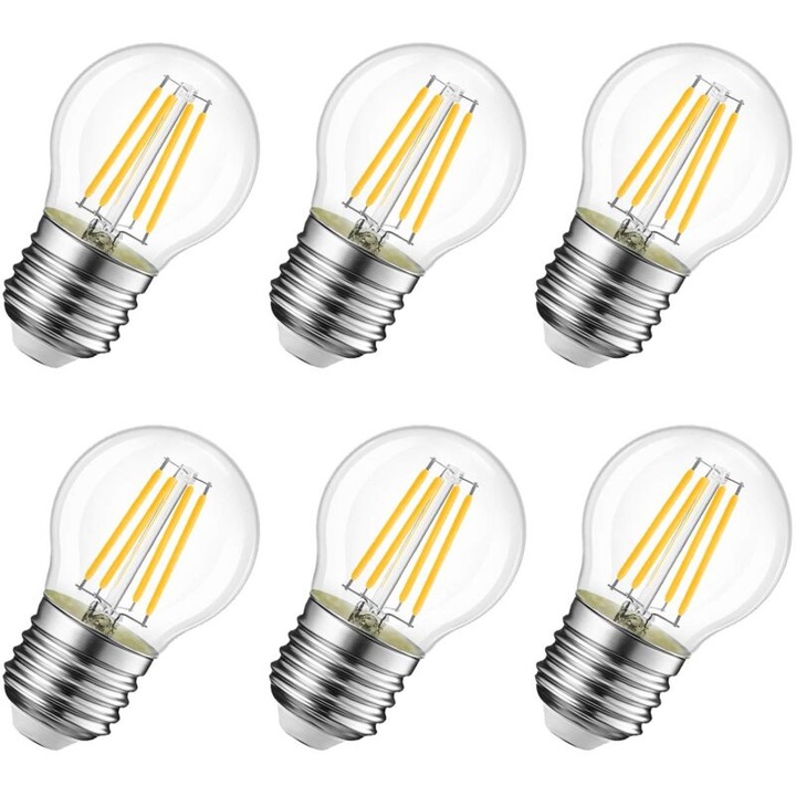6 db LED filament E27 G45 izzó készlet, vintage, meleg fehér 2700K, 4W, 470lm