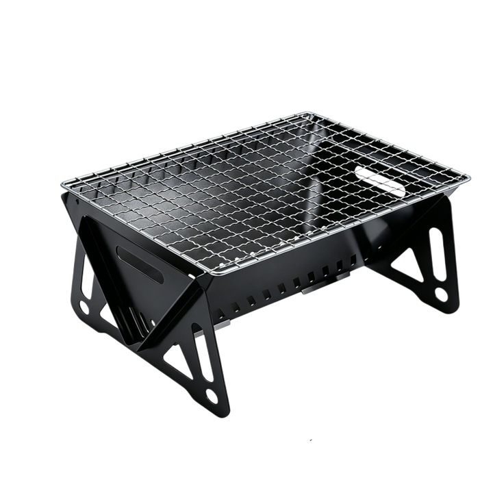 Hordozható grill, könnyen összeszerelhető és szétszerelhető, nano bevonattal, perforált kivitelben, hordozható, vastagított, ORBER, szellőzőnyílásokkal, összecsukható, L modell, rozsdamentes acélból, 28,5 × 13 × 18,5 cm, fekete