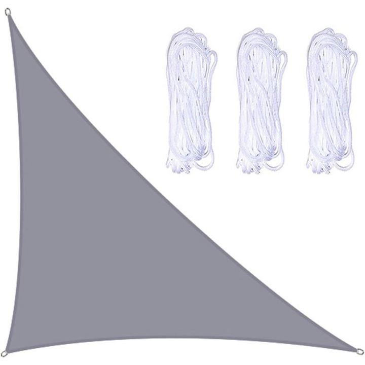 Voal de umbra triunghiular, Oxford, gri, 3x4x5m, set cu 3 corzi