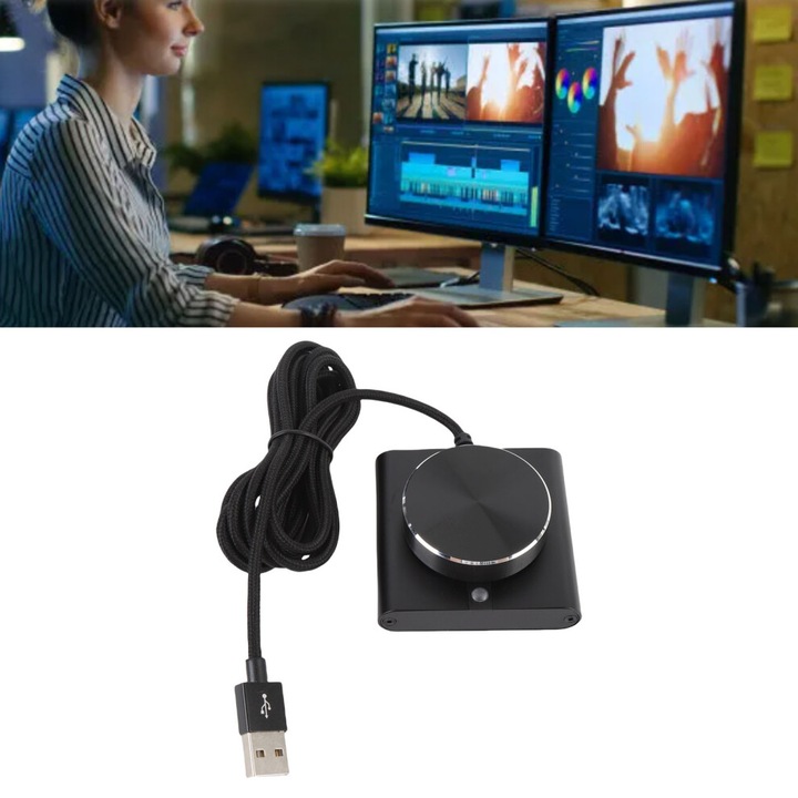 USB hangerő-szabályzó gomb, alumínium, fekete, 183cm, 360°-ban forgatható