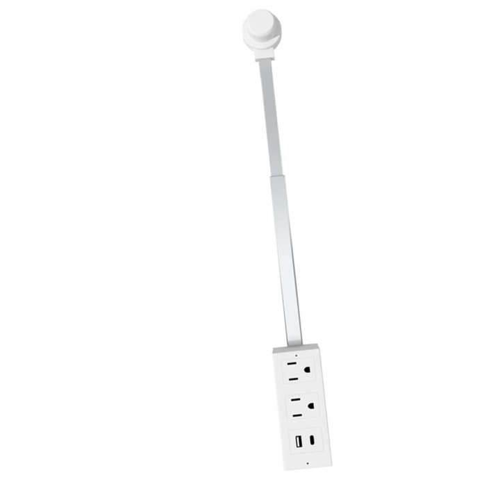 Prelungitor priza extensibil rotativ 2 prize USB-A USB-C alb 22x34in