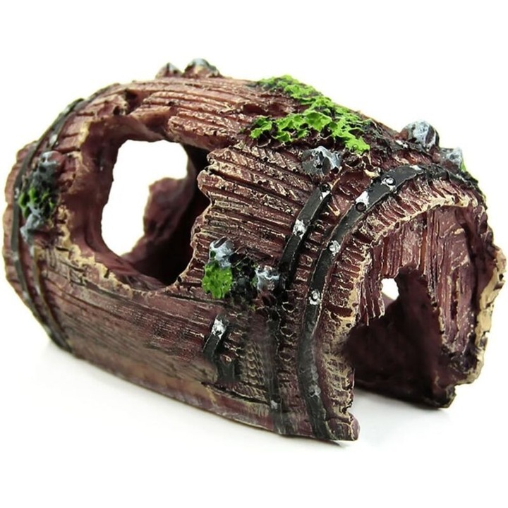 Akváriumi dekoráció, törött hordó, gyanta, barna, 6x9cm