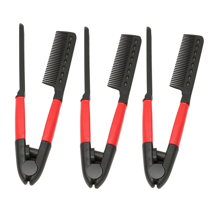 Set 3 piepteni V rezistenti la caldura, ABS, pentru coafat, negru, mic