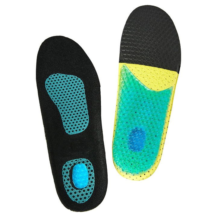 Set 2 Talpici ortopedici FlexMotion Gel Comfort Doty®, din gel, cu pernite antisoc, marime 39-46, negru/blue