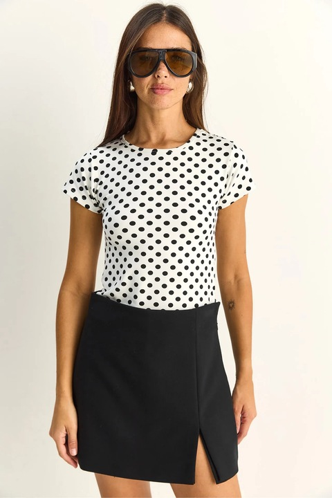 Tricouri dama, Bianco Lucci, tricou scurt, buline, alb, poliester-lycra