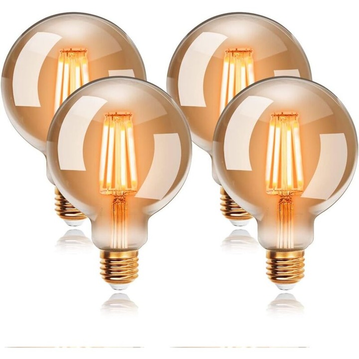 4 db vintage G80 LED izzó készlet, borostyánsárga, 2200K, 4W, E27, 360 lumen, 40W-os megfelelő