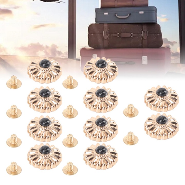 10 darab csavaros gomb készlet, fém, virág, arany fekete türkiz, 16.5mm