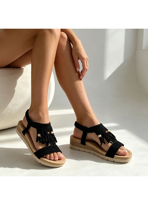 Sandale de Dama, Cu Talpa Joasa, Din Piele ecologica, SA134, Negru