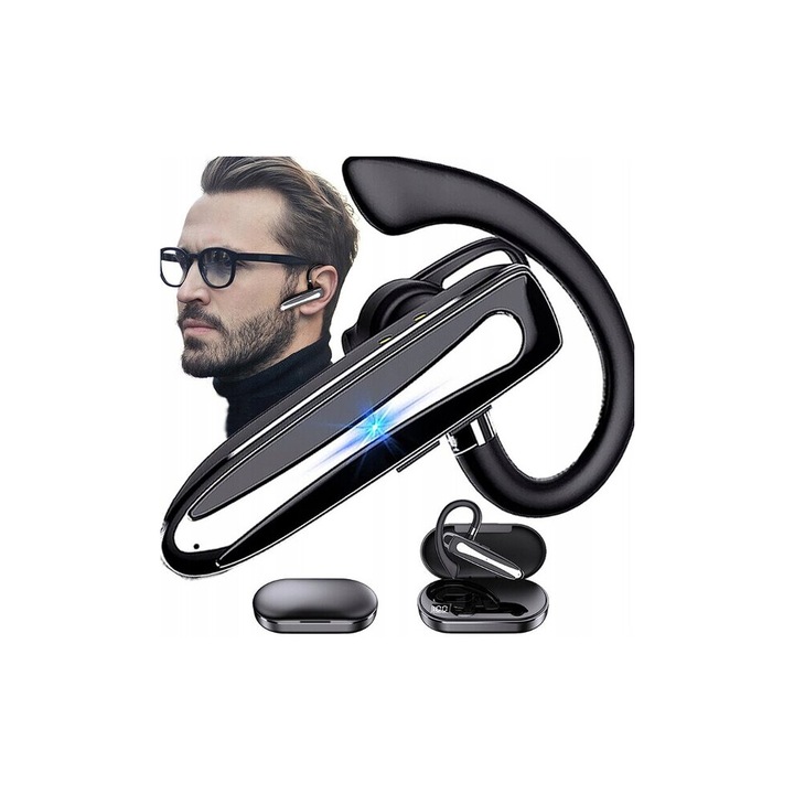 Vezeték nélküli in-ear Bluetooth 5.1 fülhallgató, ultrakönnyű, vízálló, fekete, 11x5.5x2cm