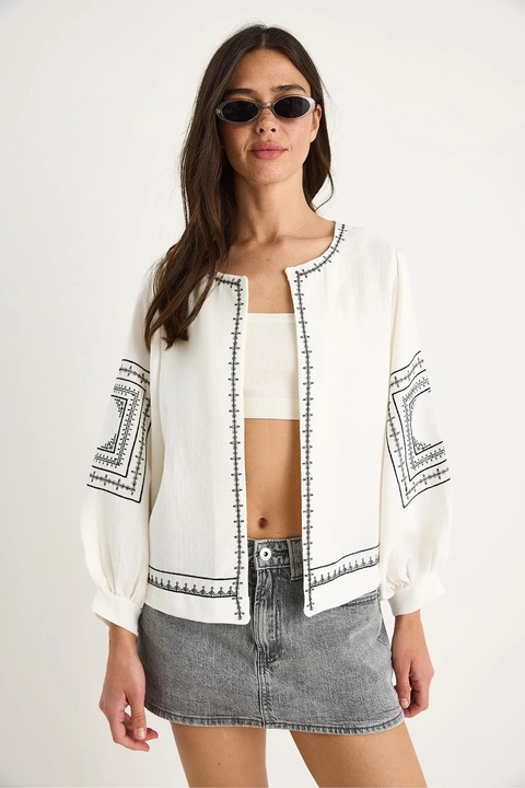 Jacheta dama, Bianco Lucci, casual, brodata, alb, bumbac