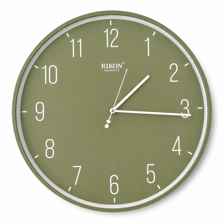 Ceas de perete RIKON Quartz, 37 cm, Design Modern Minimalist, Cadran Verde Olive, Mecanism Quartz, Stil Scandinavian