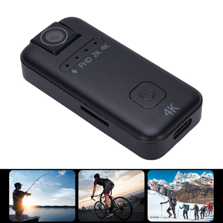 Спортна камера 4K, въртяща се леща на 180°, широк ъгъл, водоустойчива, 480mAh, поддържа 256GB