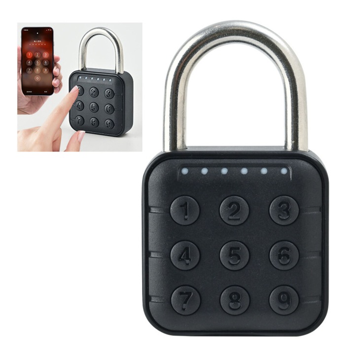 Elektronikus lakat 6 számjegyű kóddal, IP67 vízálló, cink, fekete, 6x3cm
