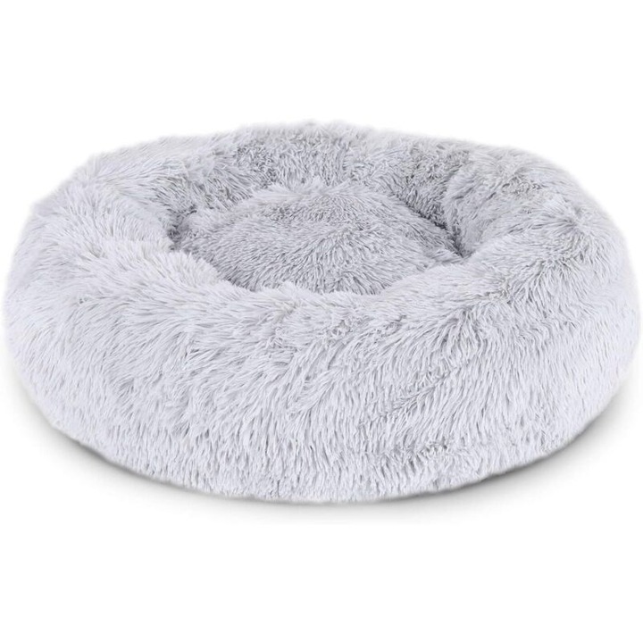 Cuib rotund pentru caini si pisici, 50cm, gri deschis, moale, antiderapant