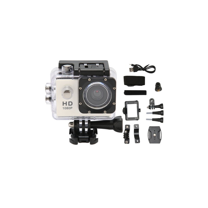 Camera video sport, 1080P, ecran LCD 2 inch, rezistenta la apa 30m, unghi 140°, baterie 900mAh