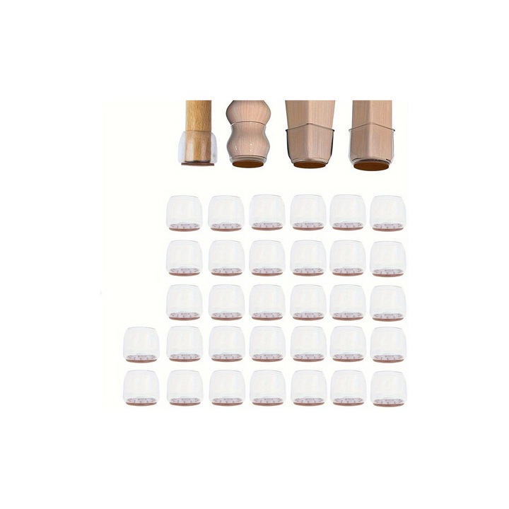 Protectori pentru picioare scaun, 36 buc, silicon, transparent, set