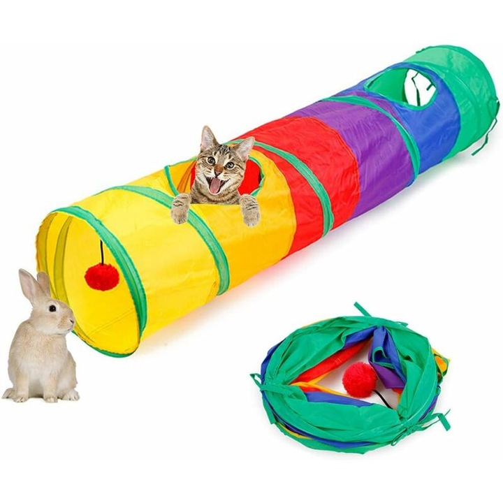 Tunel pliabil pentru joaca animale, multicolor, 60x20cm
