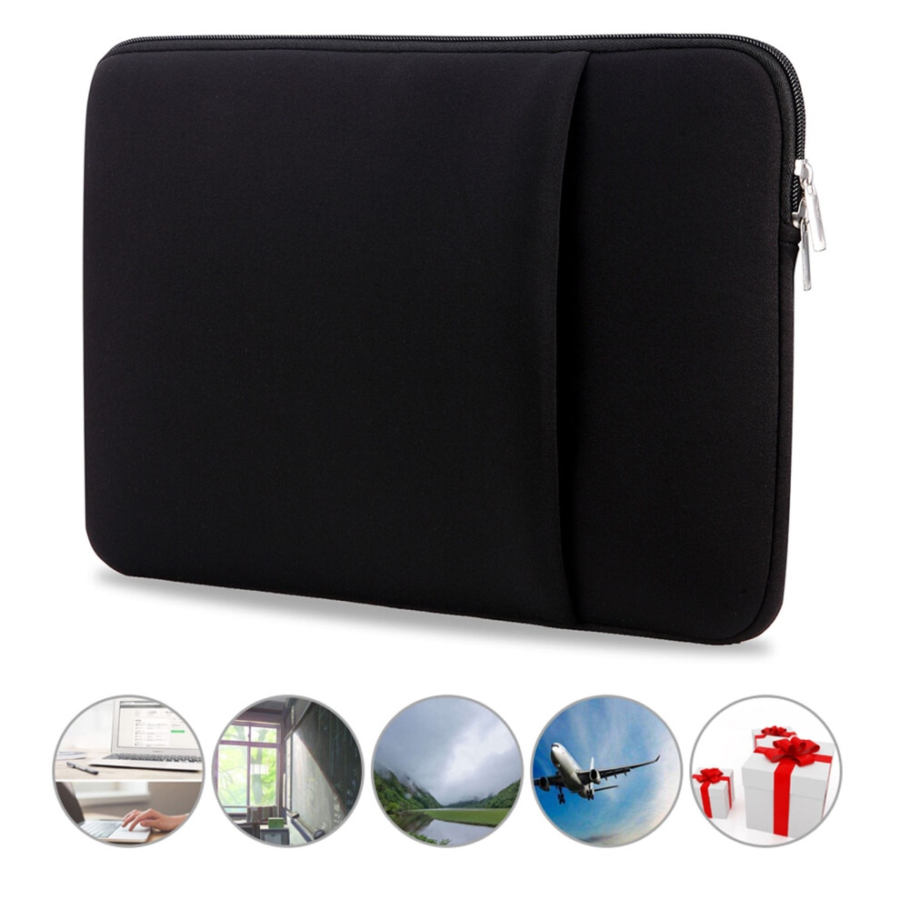 Husa laptop 15.6 inch, neagra, subtire, usoara, cu fermoar moale