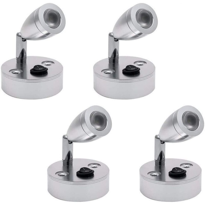 LED лампа за четене, комплект 2 броя, въртяща се на 180°, 3000K, алуминий, бяла, 12V