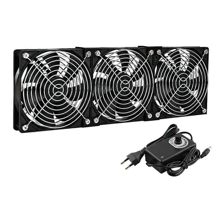 Set 3 ventilatoare PC 120mm, reglabil, silentios, negru
