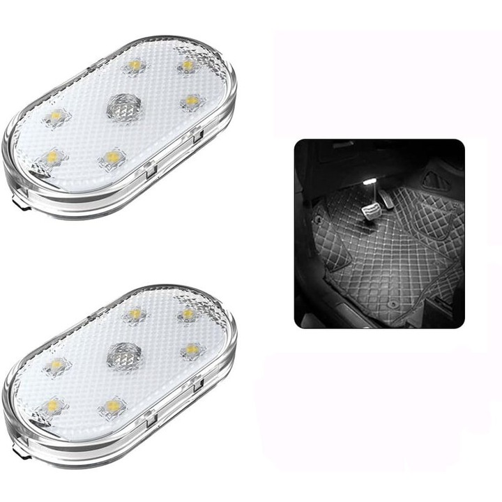 Комплект от 2 тактилни LED амбиентни светлини за кола, бели, 5V, 53x27mm