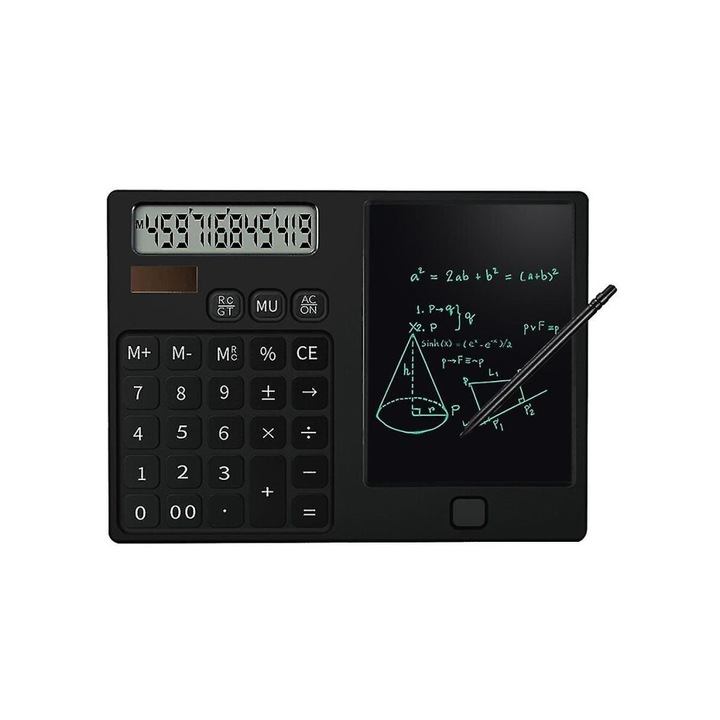 Irodai számológép beépített LCD táblagéppel, fekete, 21.5x15.8x1.3cm