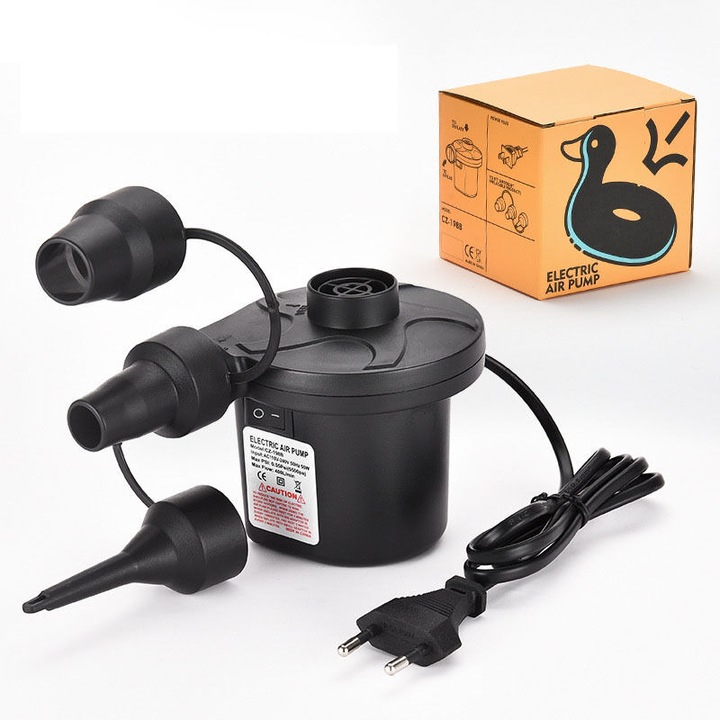 Elektromos légpumpa 220V 50W, 3 fúvóka, kompakt, könnyű, fehér 420g