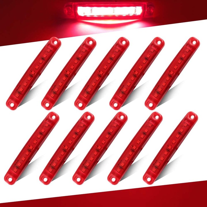 Комплект от 10 червени LED странични светлини 24V 100x15x10mm водоустойчиви за камион ремарке