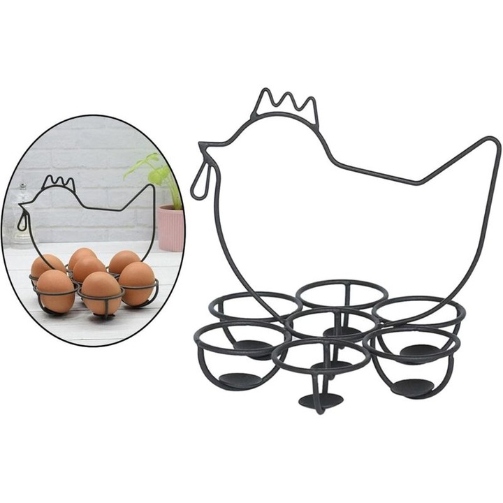 Suport oua metal, forma pui, 17x16cm, negru