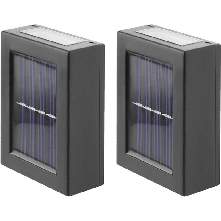 Set 2 aplice solare exterior, alb rece, 8,6x7,5x12cm, LED, IP65