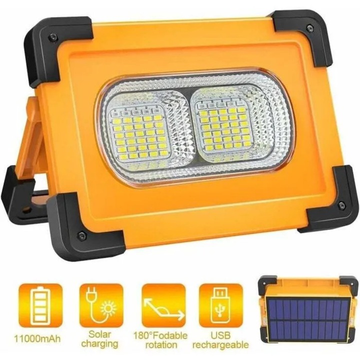 Hordozható LED projektor 80W napelemmel és 10000mAh akkumulátorral, 4 mód, fehér