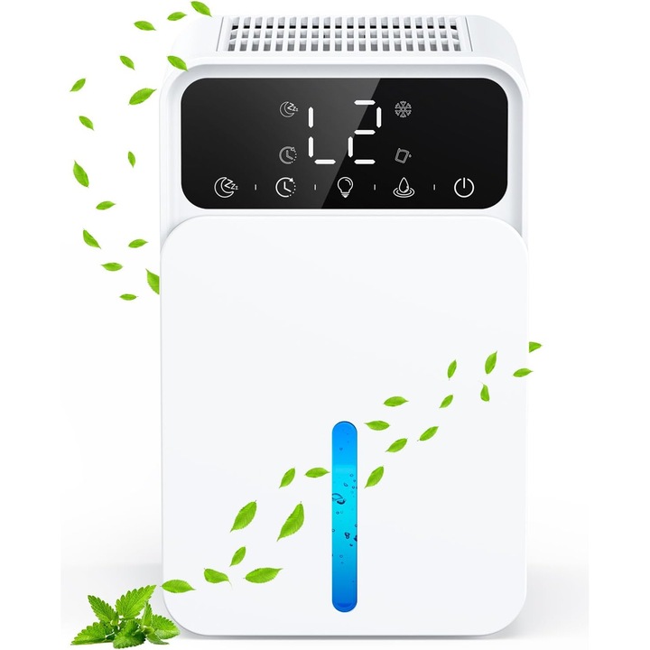 Dezumidificator electric 1500ml silentios cu timer lumini LED multicolor 24,2x15x13,8cm portabil