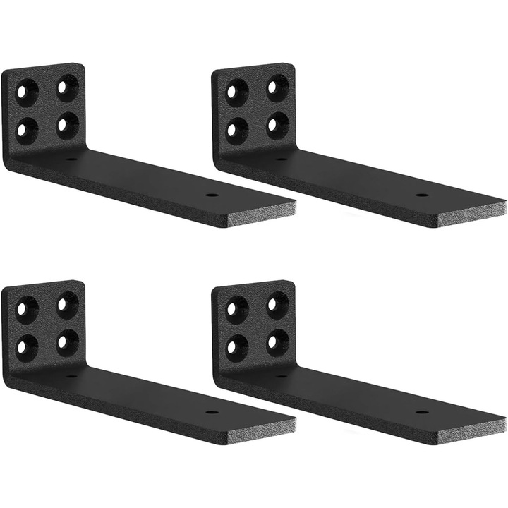 Set 4 suporturi raft metalice negre 5mm 20cm capacitate 50kg