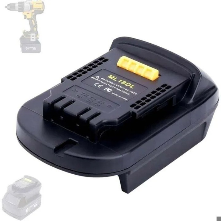 Adaptor de baterie convertor ML18DL pentru scule Dewalt 20V, compatibil cu baterii Milwaukee 18V, baterie 20V inlocuibila, negru, 1 buc